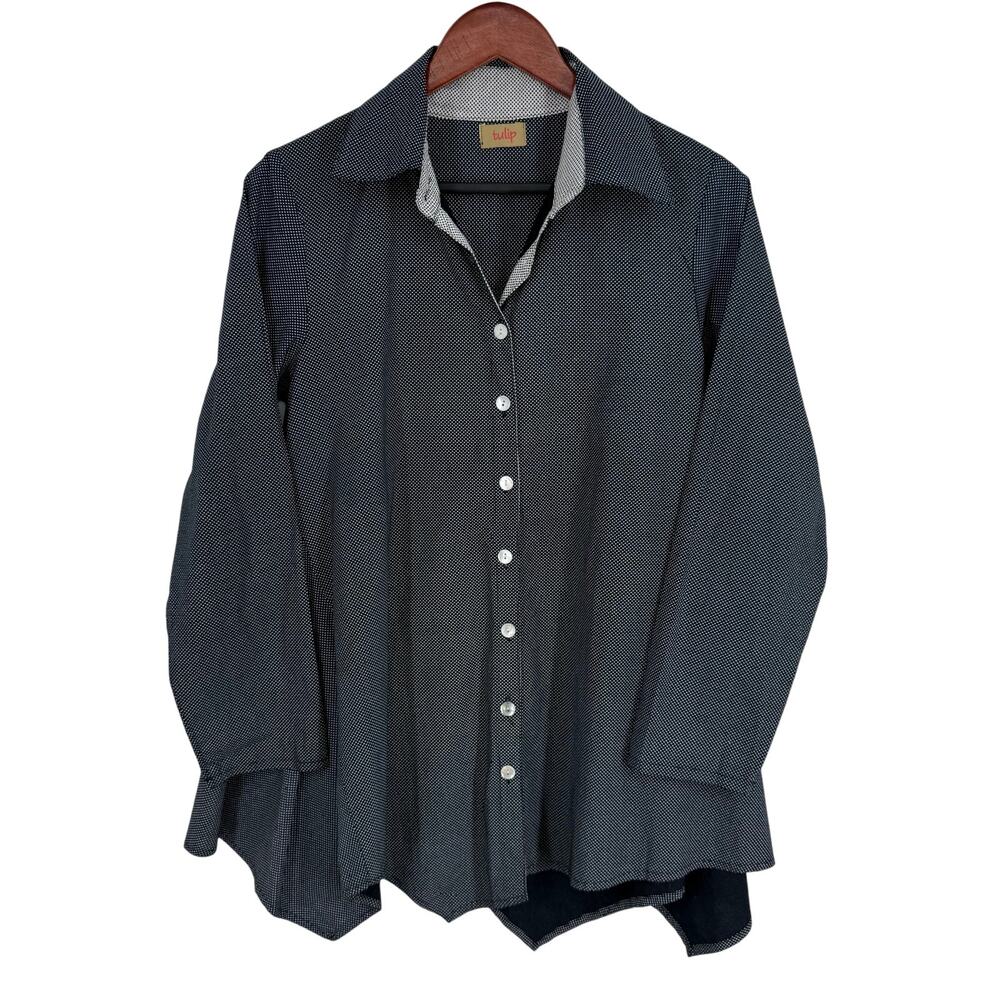 Tulip Womens Sz XS Wearable Art to Wear Blouse Shirt Top Black Unique Artsy